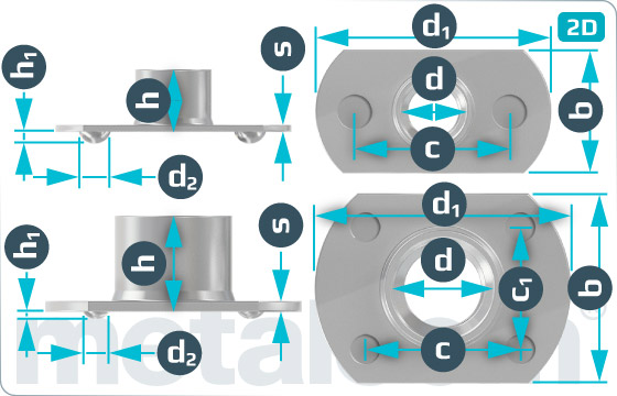 Miscellaneous nuts weld nuts with embossments down - Unten