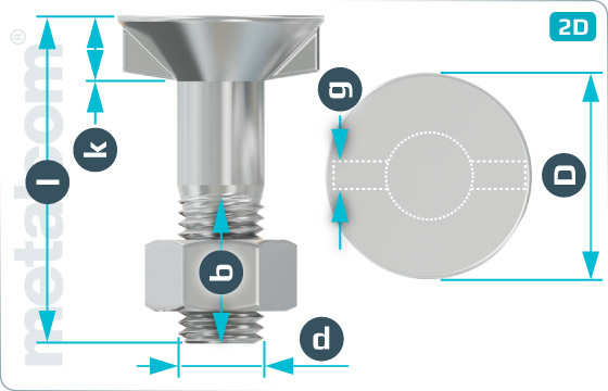 Nib or square neck bolts flat countersunk head bolts with 2 nibs and hexagon nut - DIN 11014 Mu