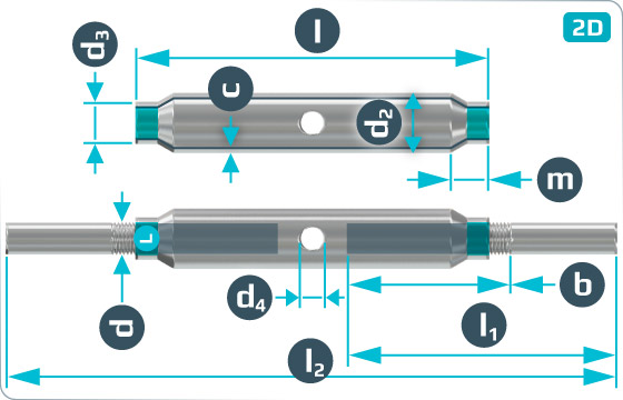 Turnbuckles with 2 studs for welding (made out of pipes) - DIN 1478 AE