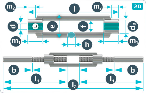 Turnbuckles with 2 studs for welding - DIN 1480 AE