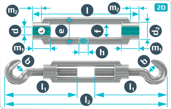 Turnbuckles with 2 hook bolts - DIN 1480 HH