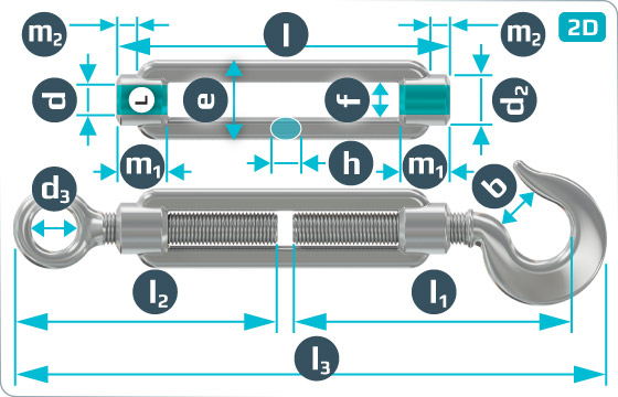 Turnbuckles with eye bolt and hook bolt - DIN 1480 OH