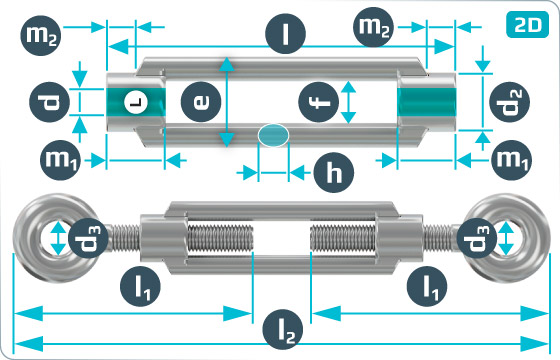 Turnbuckles with 2 eye bolts - DIN 1480 OO