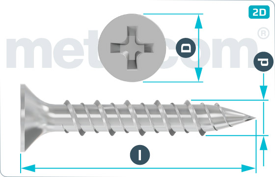 Dry wall screws cross recessed trumpet head with double thread - DIN 18182 TN-D