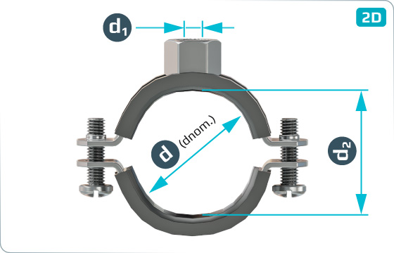 Clamps pipe clamps with 2 bolts and rubber insert - DIN 4109