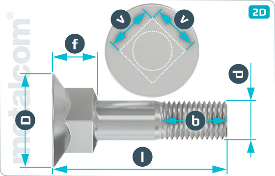 Nib or square neck bolts flat countersunk square neck bolts, long square - DIN 605