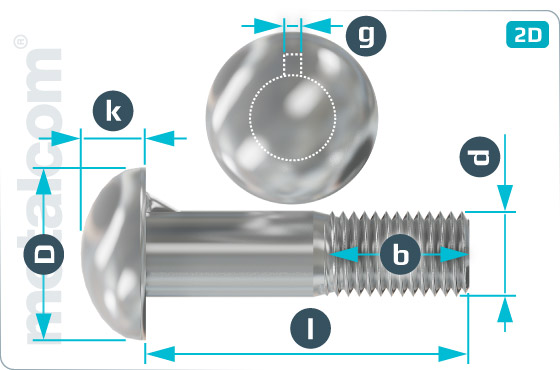 Śruby z noskiem lub kwadratowym podsadzeniem z noskiem i łbem półkulistym do metalu - DIN 607