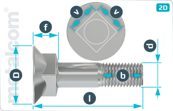 Nib or square neck bolts flat countersunk square neck bolts, short square - DIN 608