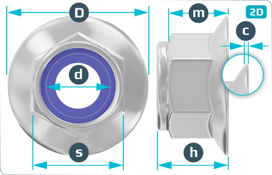 Hexagon nuts prevailing torque type, heavy with nylon insert with flange - DIN 6926