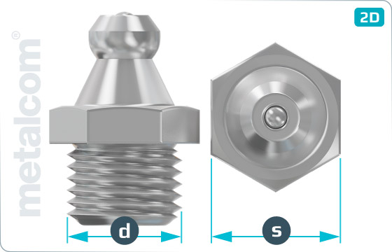 Hexagon lubricating nipples with axial head - DIN 71412 A