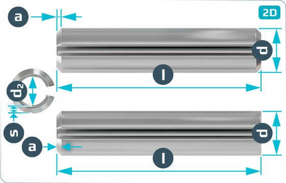 Kołki sprężyste ze szczeliną, wykonanie lekkie - DIN 7346