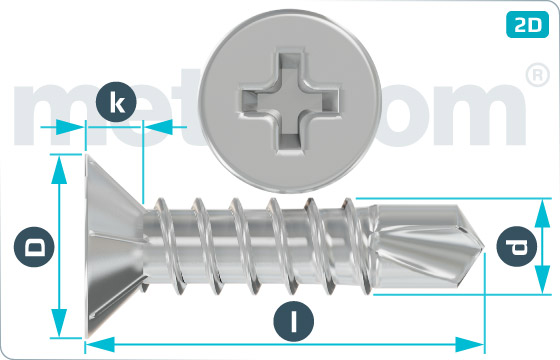 Self-drilling tapping screws cross recessed countersunk head and ribbing - DIN 7504 O-H-Ripp