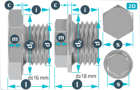 Hexagon head screw plugs with long cyl. thread - DIN 7604 C
