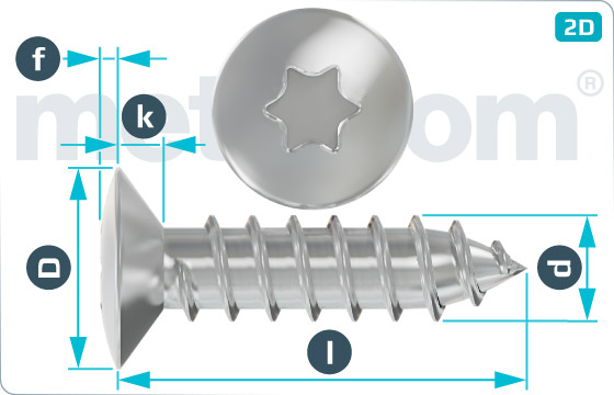 Tapping screws hexalobular internal drive (TORX) raised countersunk head - DIN 7983 C-TX