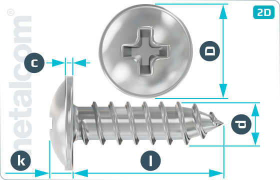 Tapping screws pan head with collar - DIN 968 C-H