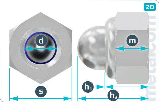 Cap nuts prevailing torque type with nylon insert - DIN 986