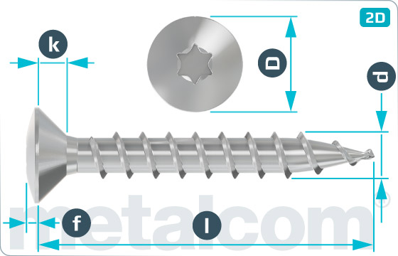 Chipboard screws hexalobular internal drive (TORX) raised countersunk head - TX