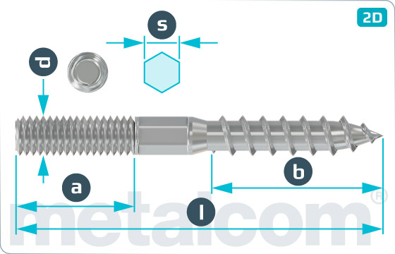 Wood-metal dowel screws with hexagon shank - 6kt