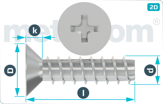 Screws for plastics cross H recessed countersunk head - H