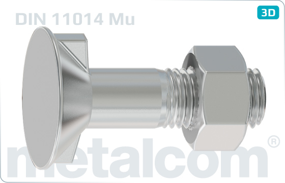 Nib or square neck bolts flat countersunk head bolts with 2 nibs and hexagon nut - DIN 11014 Mu