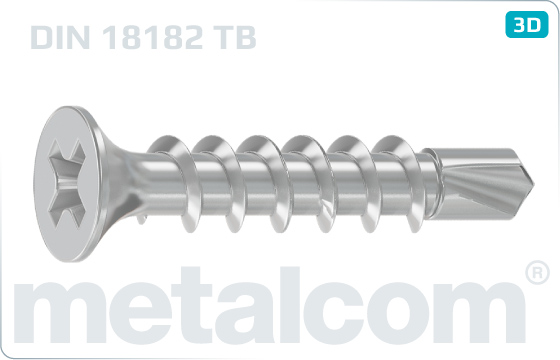 Dry wall screws cross recessed trumpet head with tapping thread and drilling point - DIN 18182 TB