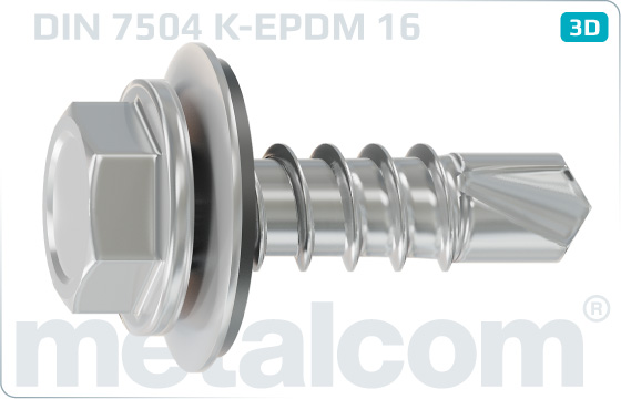 Šrouby samovrtné se šestihrannou hlavou, límcem a nasazeným těsnícím kroužkem A2 / EPDM 16 - DIN 7504 K-EPDM16