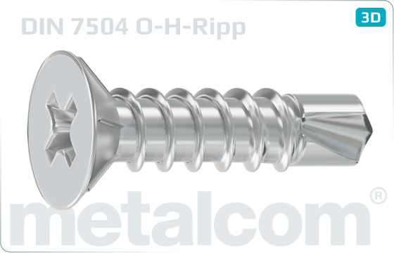 Self-drilling tapping screws cross recessed countersunk head and ribbing - DIN 7504 O-H-Ripp