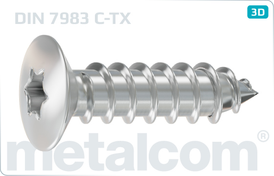 Tapping screws hexalobular internal drive (TORX) raised countersunk head - DIN 7983 C-TX