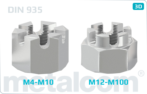 Nakrętki koronowe zwykłe - DIN 935
