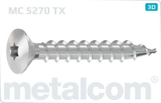 Chipboard screws hexalobular internal drive (TORX) raised countersunk head - TX