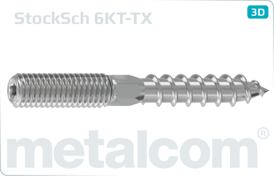 Wood-metal dowel screws with hexagonal shank and hexalobular internal drive (TORX) - 6kt-TX