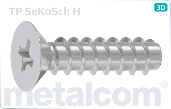 Screws for plastics cross H recessed countersunk head - H